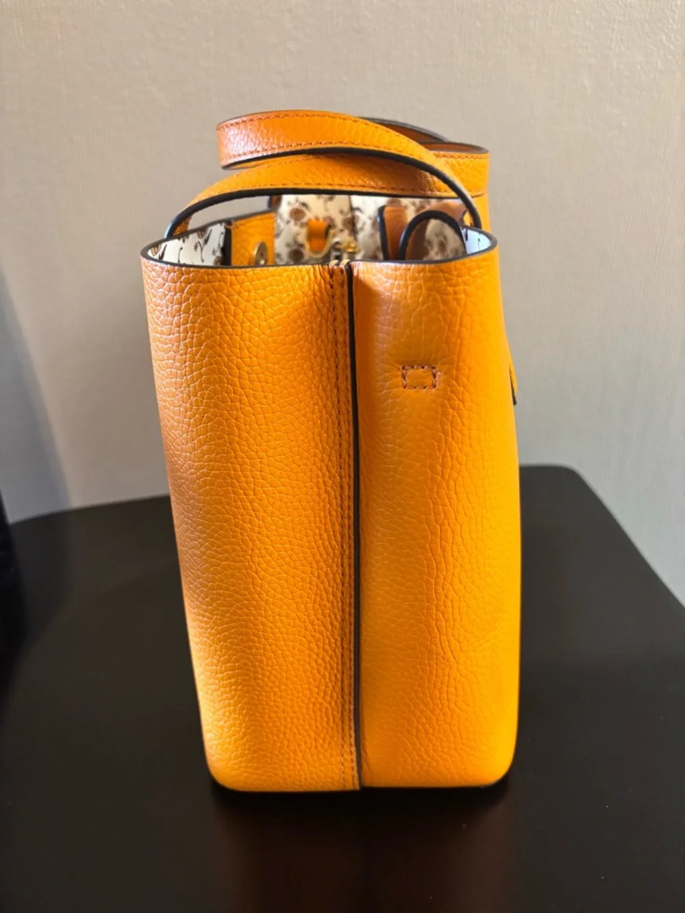 Tory Burch Bright Yellow Pebbled Leather Mini Tote with Strap